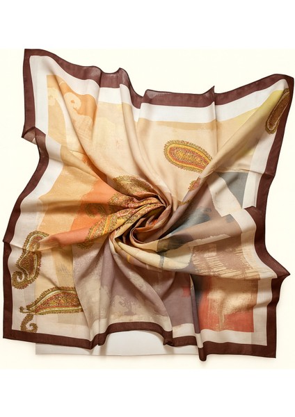 Etnik Desenli Saten Kadın Eşarp