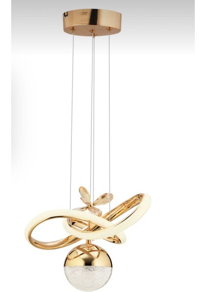 Tek Toplu Gold Kaplamalı 3 Renk Ledli Avize