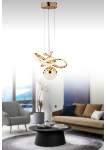 Tek Toplu Gold Kaplamalı 3 Renk Ledli Avize modelleri