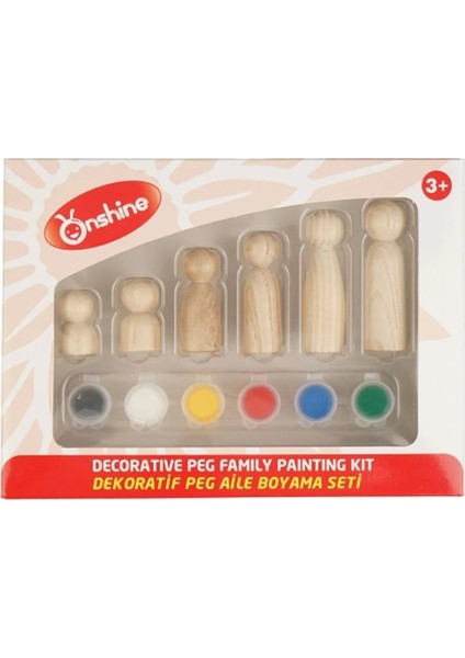 Çocuklar Için Renkli Ahşap Peg Aile Boyama Seti, Fırça ve Bebek Figürleri