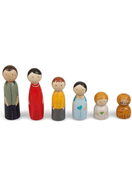 Çocuklar Için Renkli Ahşap Peg Aile Boyama Seti, Fırça ve Bebek Figürleri modelleri