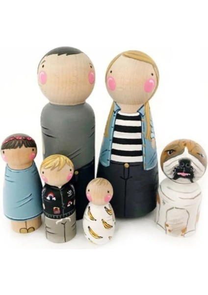 Çocuklar Için Renkli Ahşap Peg Aile Boyama Seti, Fırça ve Bebek Figürleri fırsatları