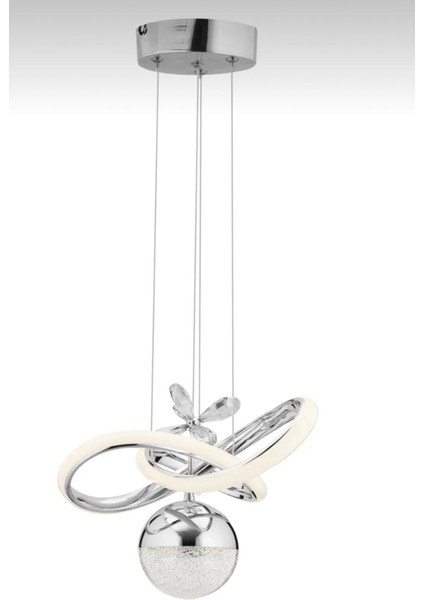 Tek Toplu Krom Kaplamalı Tek Toplu 3 Renk Ledli Avize