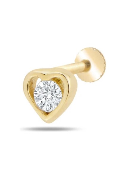 14 Ayar Altın Taşlı Kalp Tragus Piercing