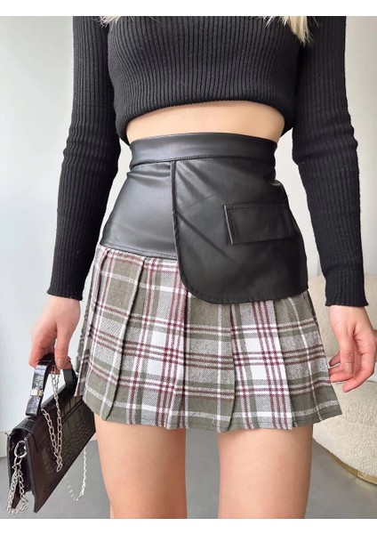 Deri Garnili Cepli Ekose Etek Siyah fırsatları