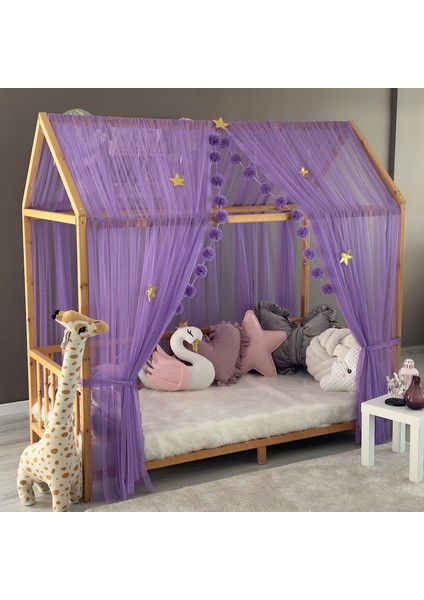 Lila Çift Perdeli Montessori Yatak Cibinliği