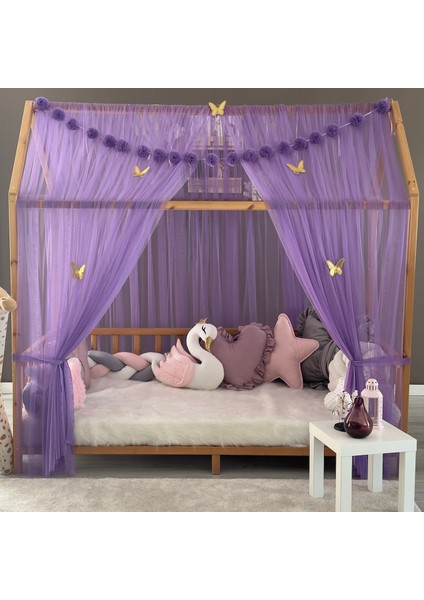 Lila Çift Perdeli Montessori Yatak Cibinliği modelleri