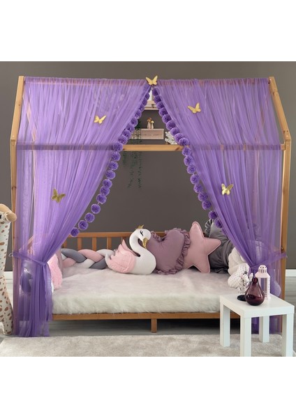 Lila Çift Perdeli Montessori Yatak Cibinliği fırsatları