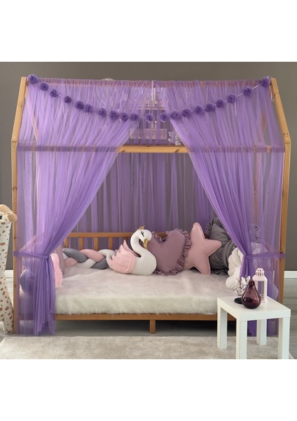Lila Çift Perdeli Montessori Yatak Cibinliği