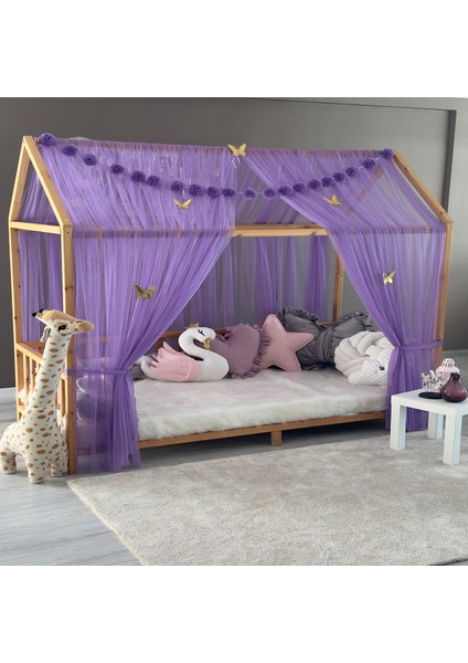 Lila Çift Perdeli Montessori Yatak Cibinliği