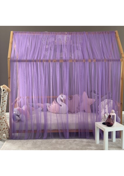 Lila Çift Perdeli Montessori Yatak Cibinliği