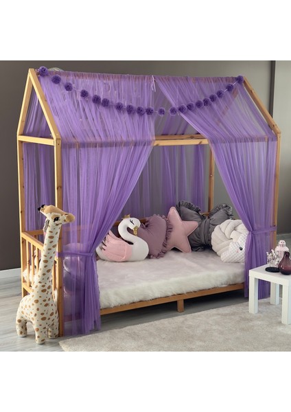 Lila Çift Perdeli Montessori Yatak Cibinliği