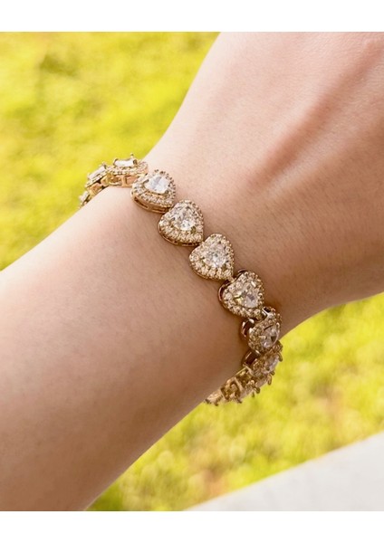 GOLD DETAY ZİRKON TAŞLI KALPLİ BİLEKLİK fiyatları