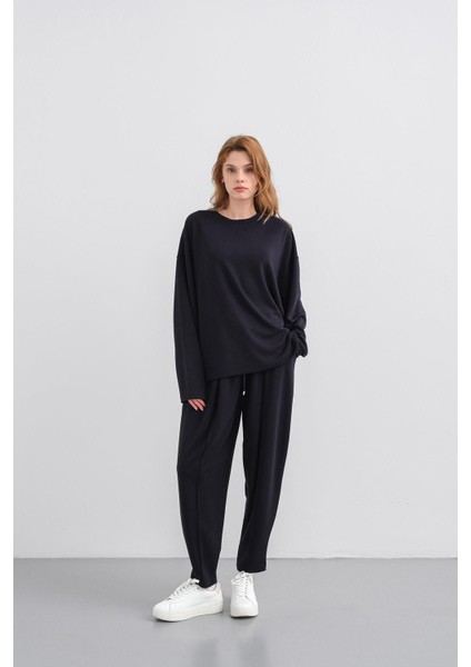 Koyu Lacivert Kadın Yumuşak Dokulu Premium Modal Kumaş Alt-Üst Takım