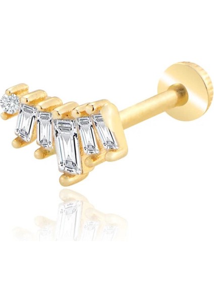 14 Ayar Altın Sıralı Baget Taşlı Tragus Piercing