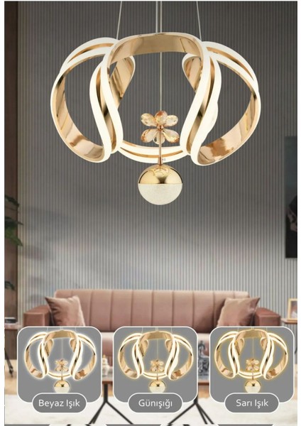 Tek Toplu Krom Kaplamalı Kuamandalı 3 Renk Ledli Avize