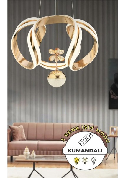 Tek Toplu Krom Kaplamalı Kuamandalı 3 Renk Ledli Avize modelleri