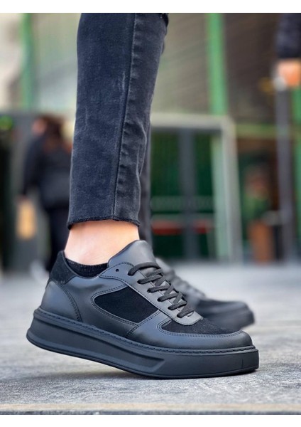Kb-X8 Kuback Siyah Cilt Siyah Süet Detaylı Siyah Yüksek Taban Günlük Spor Ayakkabı modelleri