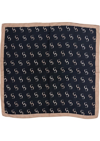 Kadın Logolu Desenli Siyah Eşarp – Bej Çerçeveli Kare Model modelleri