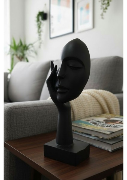Soyut Yüz ve El Sanat Heykeli (Siyah) - Modern Ev Dekorasyonu Objesi
