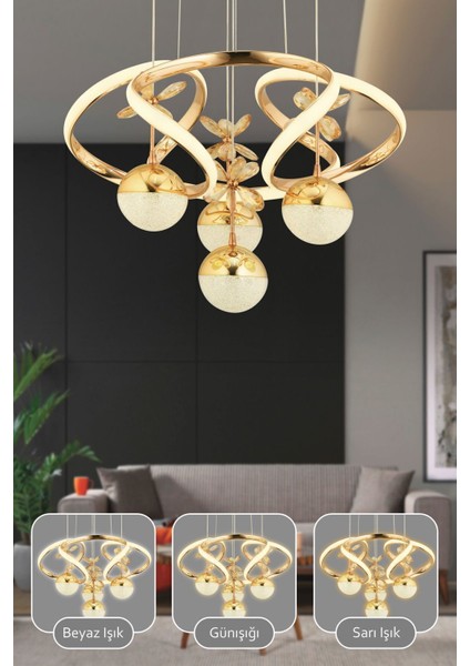 Octavia Kumandalı 3 Renk Işık Özellikli Modern Gold Kaplama Sarkıt LED Avize Salon Avize fiyatları