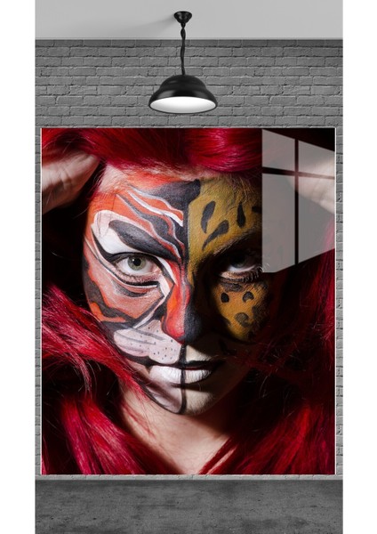 Meta Dekorasyon Hayvan Maskeli Kız Temperli Cam Üzerine Tablo Sevgilinize Yılbaşı Hediye