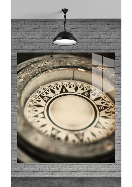 Muhteşem Eski Pusula Temperli Cam Üzerine Tablo Sevgilinize Yılbaşı Hediye