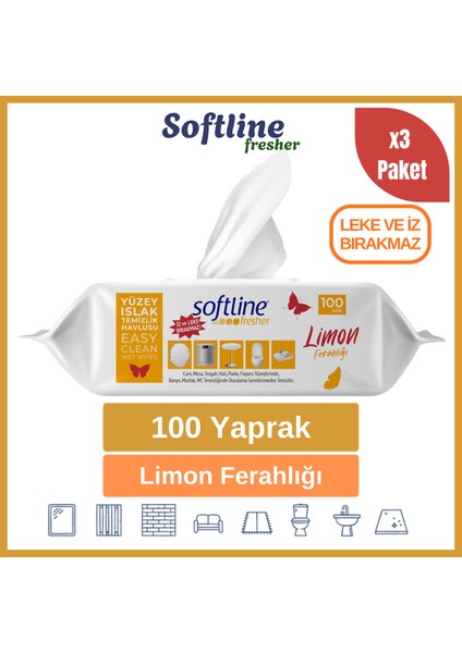 Softline Easy Clean Limonlu Islak Mendil Yüzey Temizlik Havlusu & Mendili 3'lü Paket (3X100 Yaprak) fiyatları