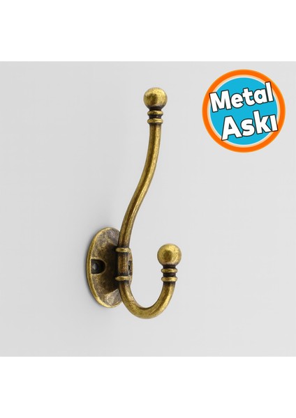 Metal Askı Antik Sarı Vestiyer Portmanto Dolap Askılığı Duvar Banyo Askılık Mutfak Elbise Askısı