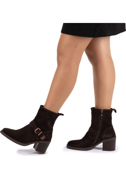 Kadın Hakiki Deri 7.5 cm Topuklu El Yapımı Tokalı Günlük Şık Bot