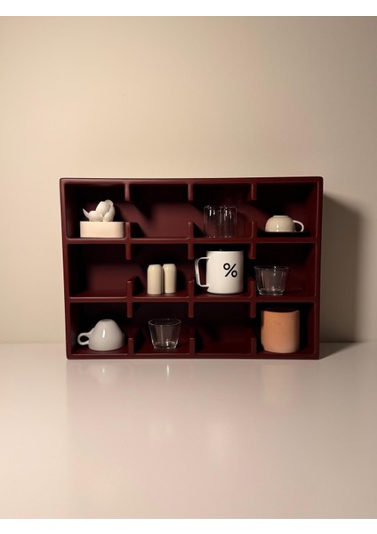 Bordo 12 Bölmeli Dekoratif Mug & Fincan Rafı | Mutfak – Kahve Köşesi – Ofis Organizer-Kupa Rafı