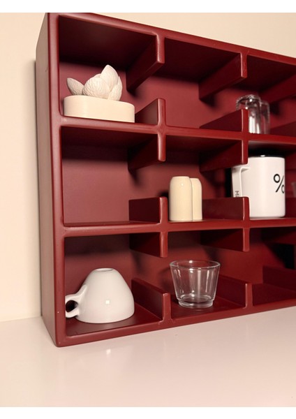 Bordo 12 Bölmeli Dekoratif Mug & Fincan Rafı | Mutfak – Kahve Köşesi – Ofis Organizer-Kupa Rafı modelleri