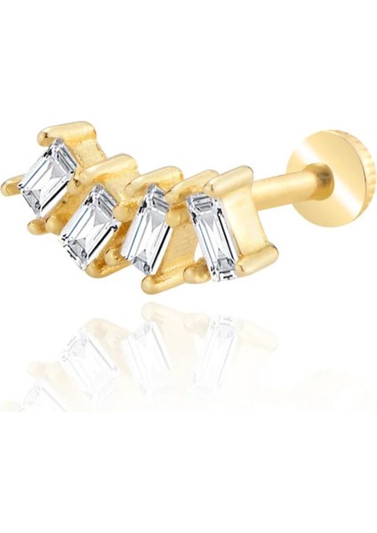 14 Ayar Altın Sıralı Baget Taş Tragus Piercing