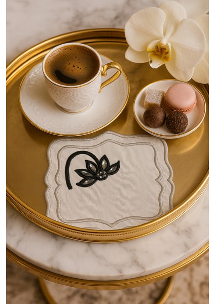 Çiçek Motifli El Işçiliği Kahve Altlığı – Modern Şık Sunum, Çeyizlik & Hediyelik