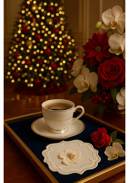 Inci Beyazı Çiçekli Premium Kahve Sunum Peçetesi – El Işçiliği fiyatları