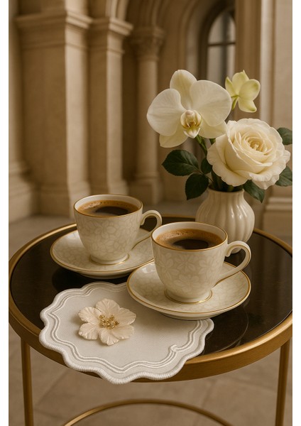 Inci Beyazı Çiçekli Premium Kahve Sunum Peçetesi – El Işçiliği modelleri