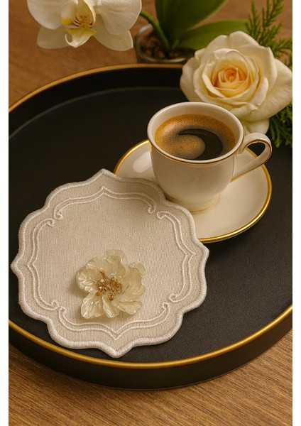 Inci Beyazı Çiçekli Premium Kahve Sunum Peçetesi – El Işçiliği fırsatları