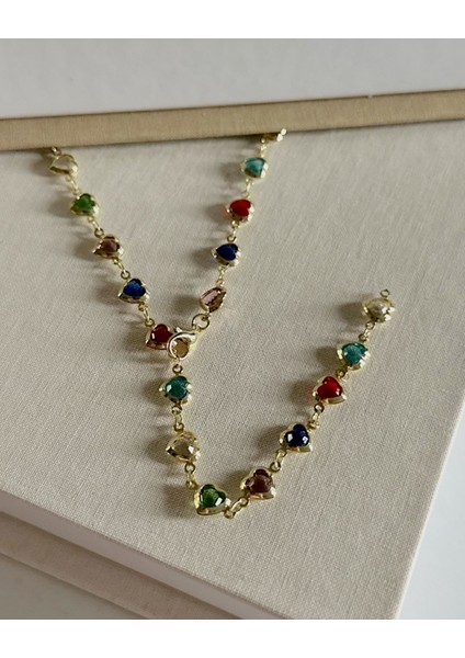 RENKLİ KALPLİ Y KOLYE