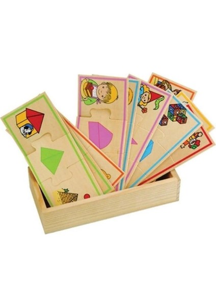 30 Parça Ahşap Puzzle ve Domino Seti, Renkli ve Eğlenceli Oyunlar