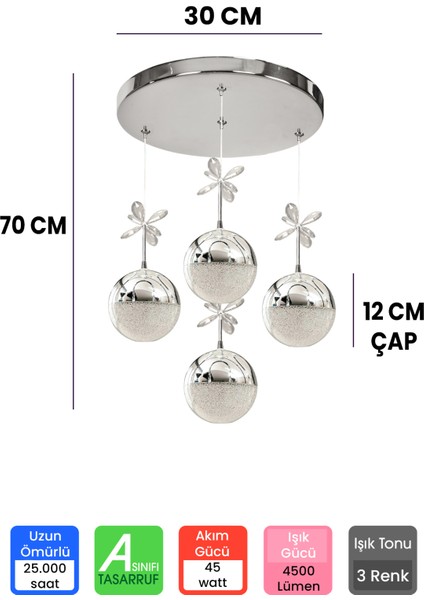 4 Toplu Krom Lüks 3 Renk Ledli Kumandalı Avize fiyatları