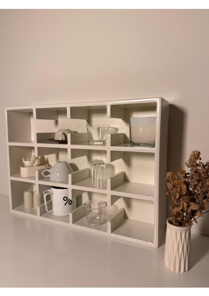 Krem 12 Bölmeli Dekoratif Mug & Fincan Rafı | Mutfak – Kahve Köşesi – Ofis Organizer- Kupa Rafı fiyatları