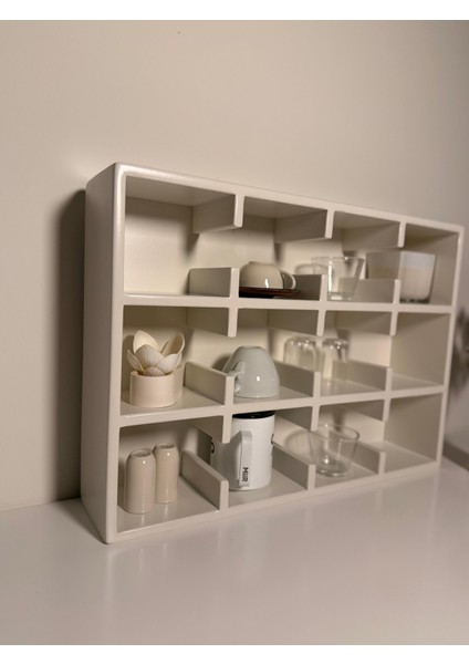 Krem 12 Bölmeli Dekoratif Mug & Fincan Rafı | Mutfak – Kahve Köşesi – Ofis Organizer- Kupa Rafı indirimleri