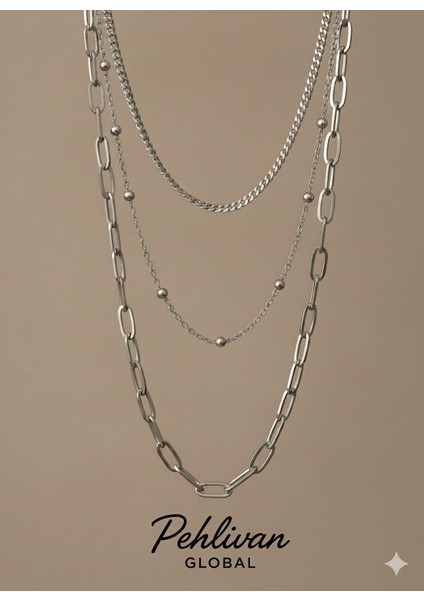 3'lü Karışık Zincirli Çelik Kolye fiyatları