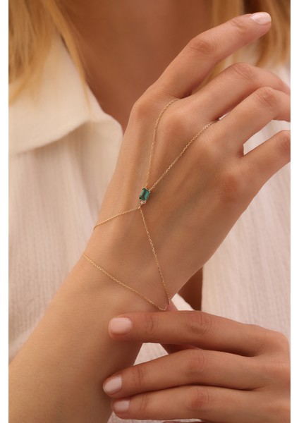 14 Ayar Altın Dikdörtgen Zümrüt Şahmeran