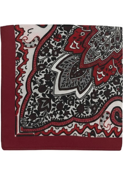 Kadın Kırmızı Siyah Desenli Şal – Paisley & Floral Modern Tasarım