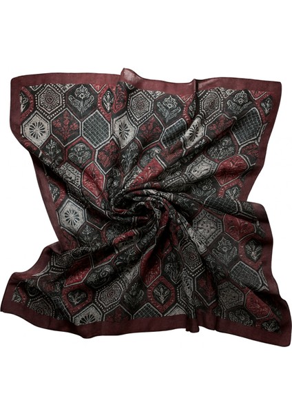 Bordo Siyah Etnik Desenli Eşarp