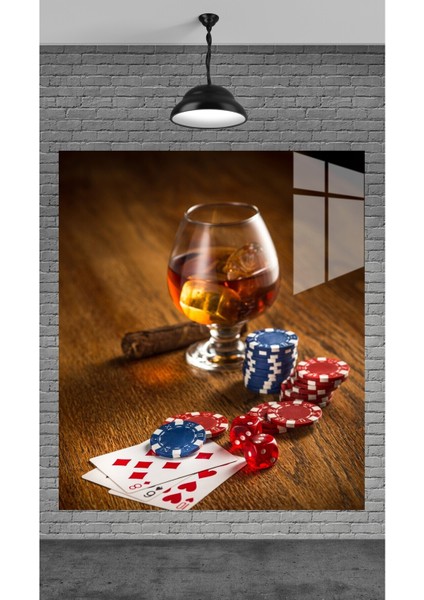 Muhteşem Poker Kartları ve Para Temperli Cam Üzerine Tablo Sevgilinize Yılbaşı Hediye