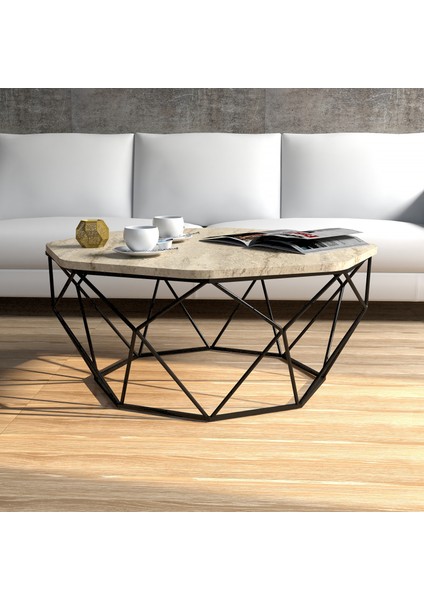 Diamond Metal Ayaklı Orta Sehpa - Traverten Mermer fiyatları