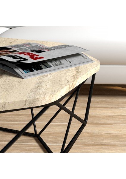 Diamond Metal Ayaklı Orta Sehpa - Traverten Mermer modelleri