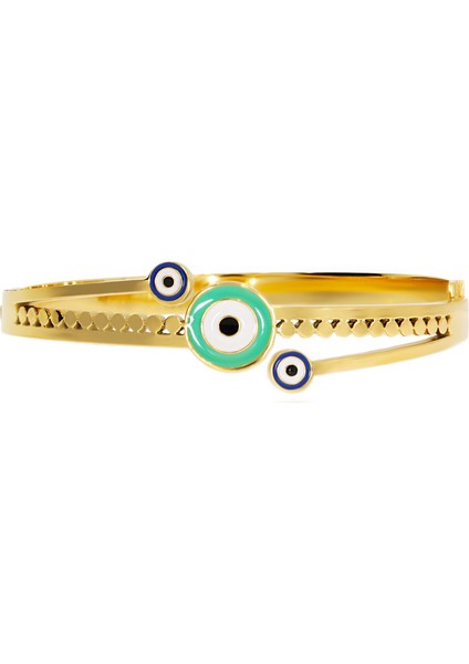 Kadın Renkli Nazar Boncuğu Detay Çelik Bilezik